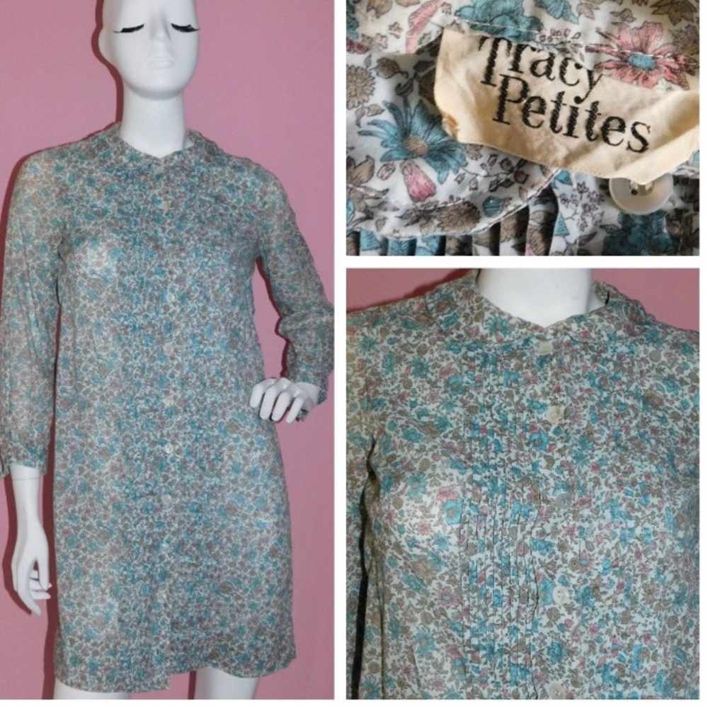 Vintage 70s Bohemian Ditsy Floral Print Peter Pan Collar Festival Dress XS SMALL
